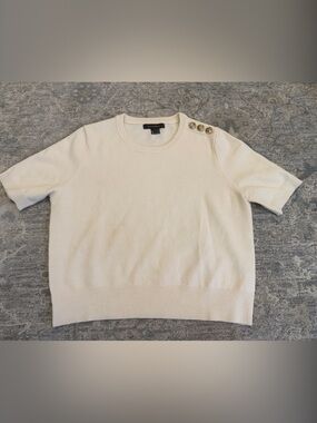 French Connection Cream Short-Sleeve Crew Sweater with Shoulder Buttons